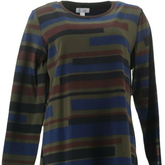 NWT DENIM & CO. STRIPED JERSEY TUNIC XXS OLIVE - Picture 2 of 8